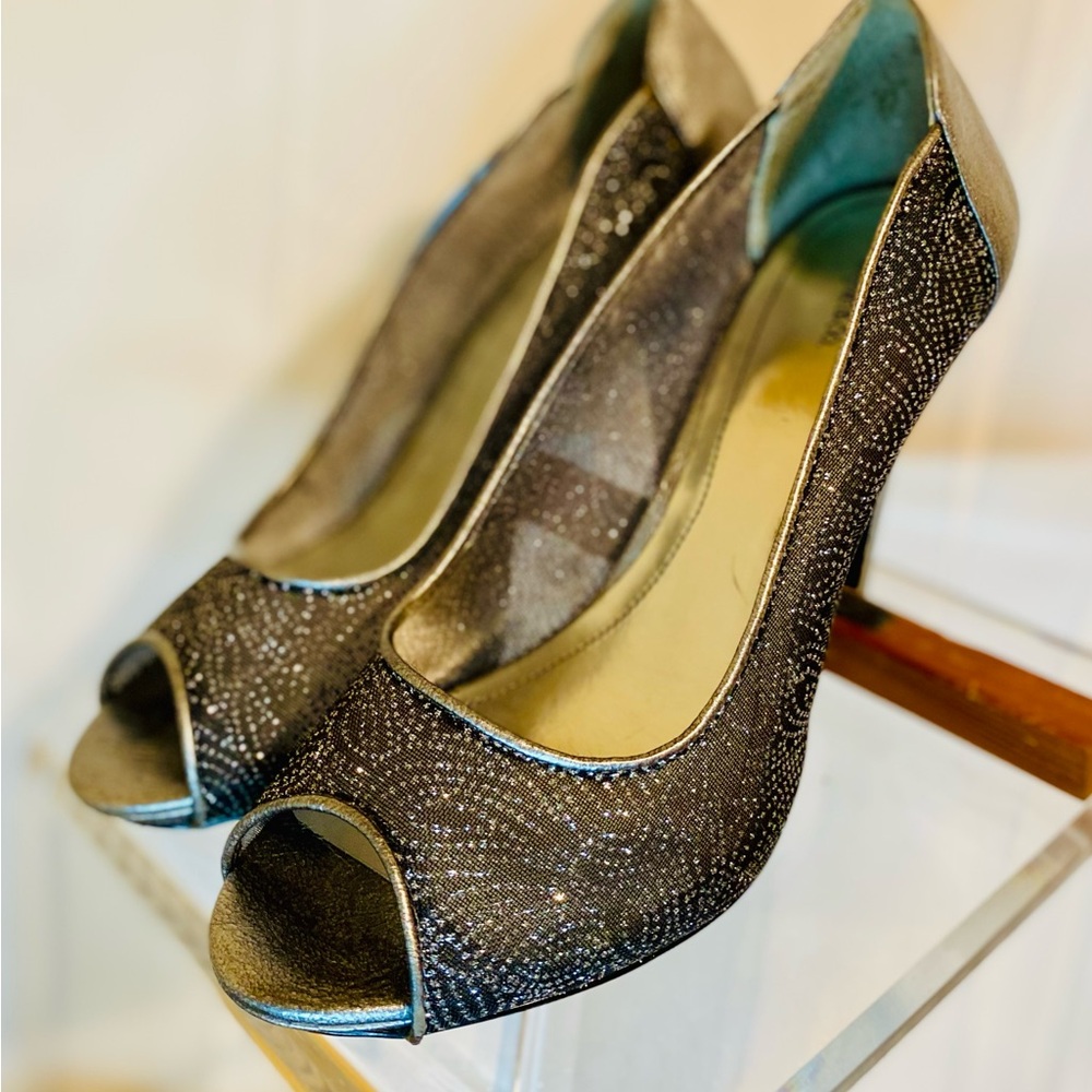 Style & Co Black Glittery Peep-Toe Heels